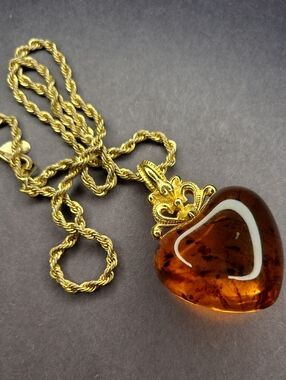 Amber Puffy Heart Pendant Necklace